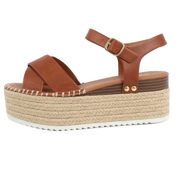 Shoes - Size 5.5 Tan Criss Cross Ankle Strap Espadrille
